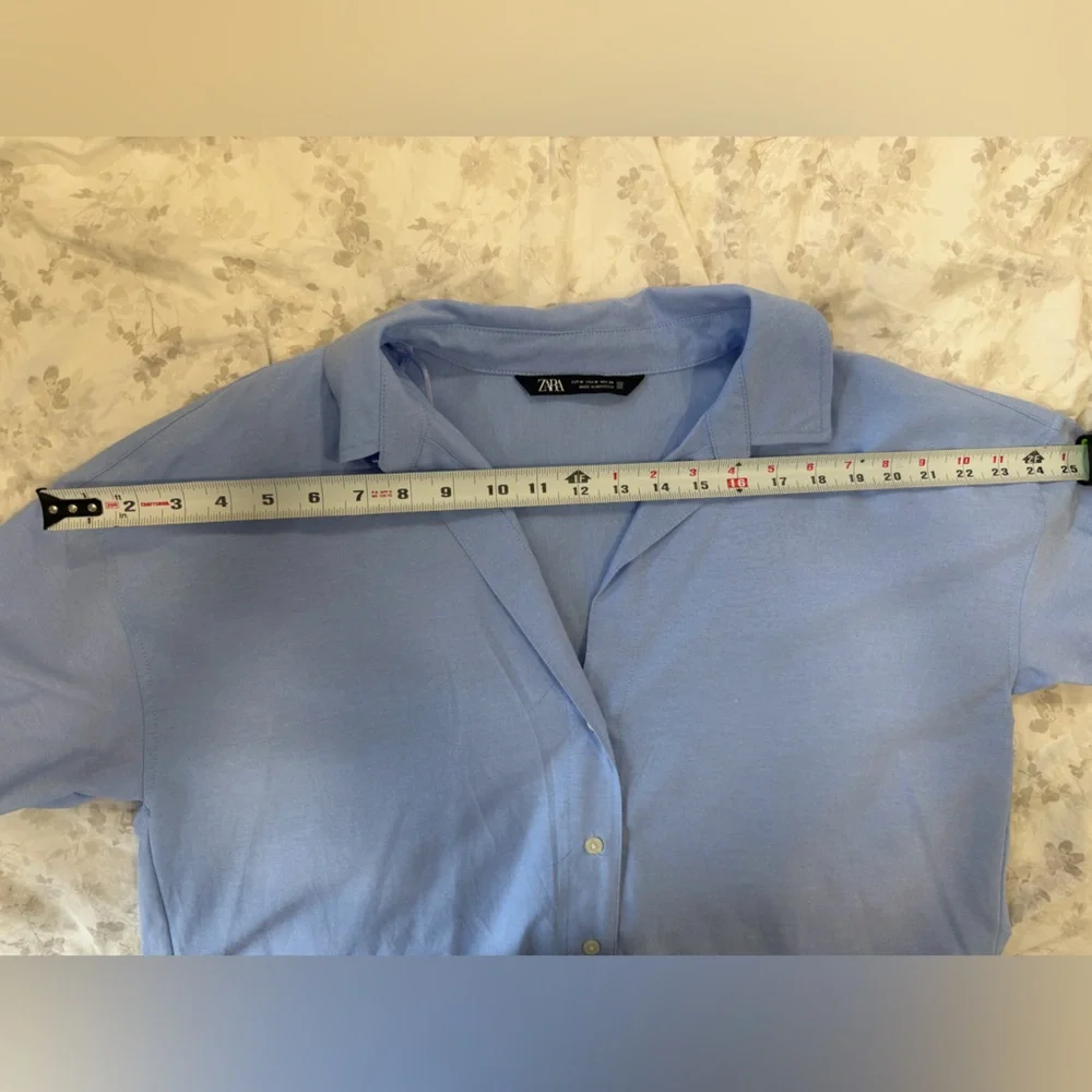 NWOT Zara Sky Blue Casual Button Down Shirt - Picture 6 of 13